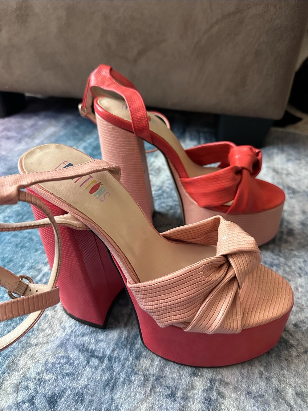 Platform Knot Sandals in Pink and Red - Unbranded